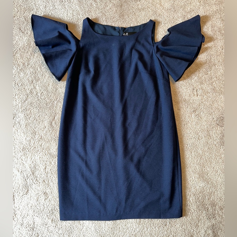 Leslie Fay Navy Butterfly Cold Shoulder Shift Dress